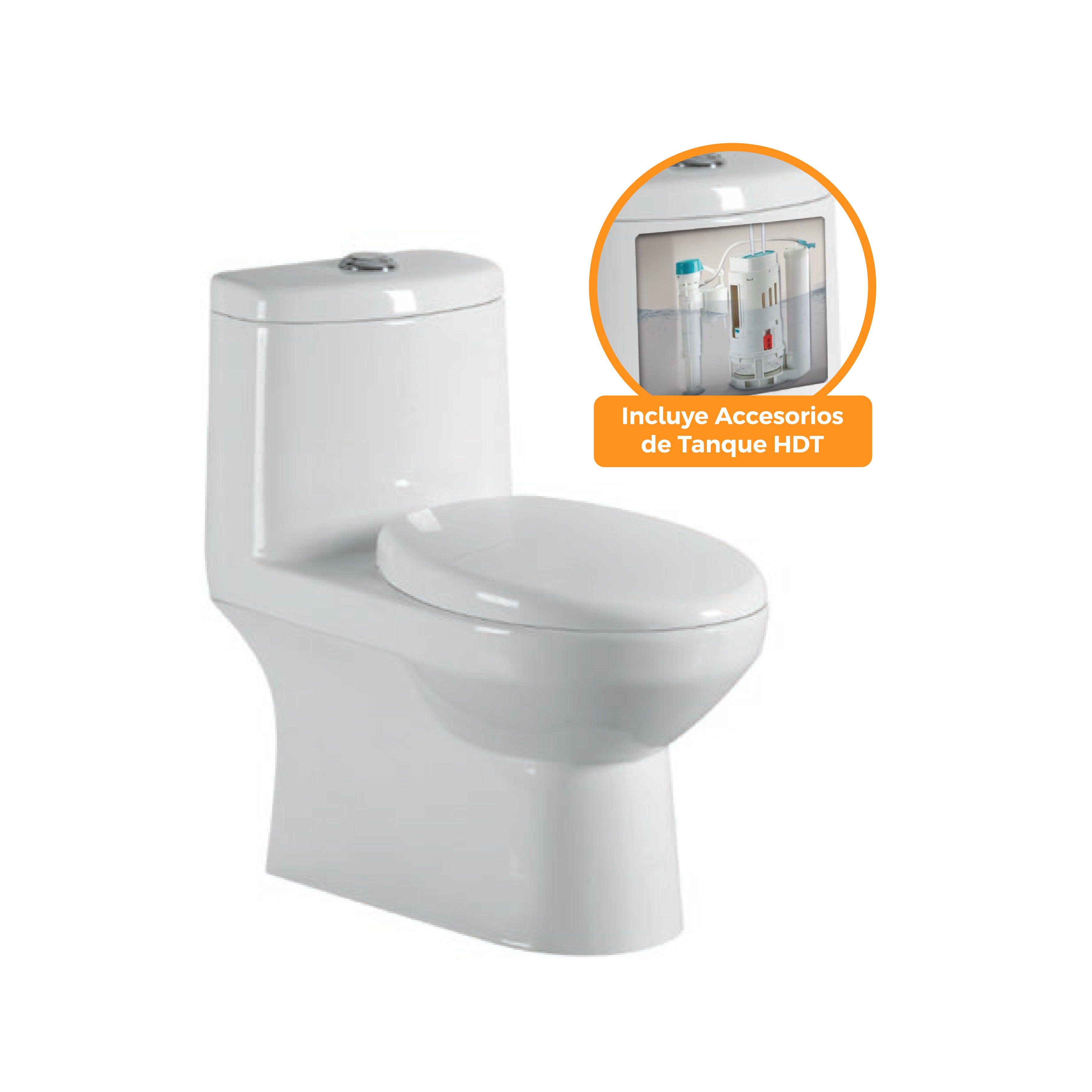 Inodoro One Piece Kioto + Tapa Asiento y Acces. HTD Blanco (680X365X750) - Fratelli Premium